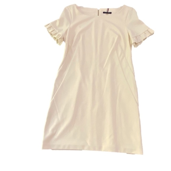 TOMMY Hilfiger dress ecru off white woven short sleeve summer flattering size 10 - Picture 8 of 16